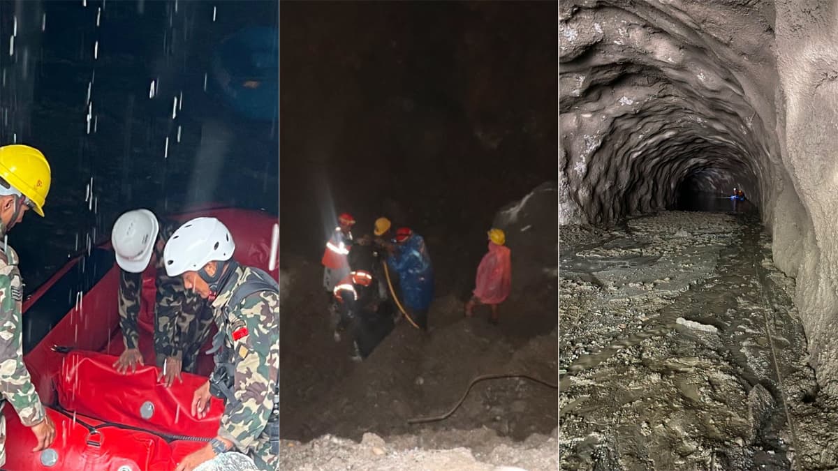 भोटेकोशी बाढीमा फसेका ६ जनाको उद्धार, लाङटाङको टनेलमा १५० मिटरभित्र छिरेर खोज्दै उद्धारकर्मी