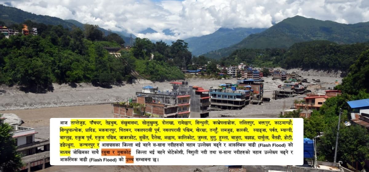 ४० बढी जिल्लामा आकस्मिक बाढीको जोखिम, सतर्क रहन आग्रह