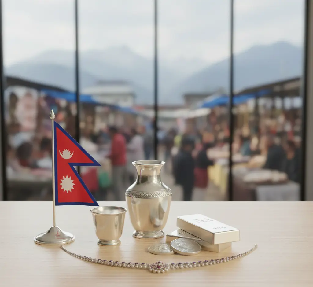 Silver jewelry representing Nepal market